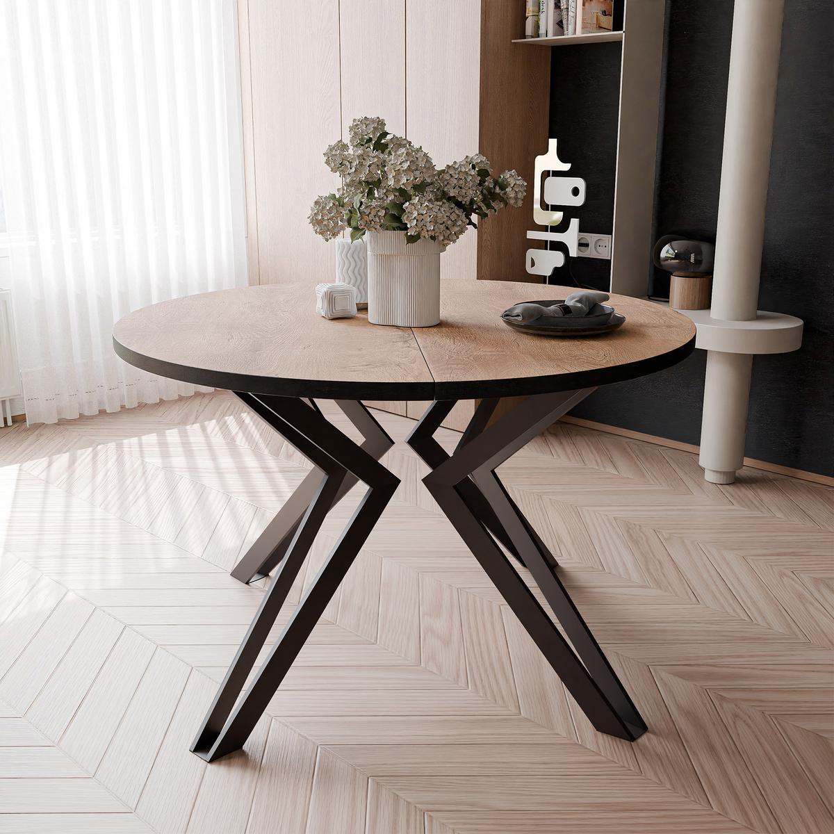 ESSTISCH ausziehbar aus MDF, Braun - Dunkelbraun/Schwarz, Holzwerkstoff (120/120/76cm) - Idohome