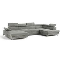 WOHNLANDSCHAFT RUBANO R-S Hellgrau Velours-Stoff mit Schlaffunktion - Hellgrau, Holz (339/89/190cm) - MASSENO
