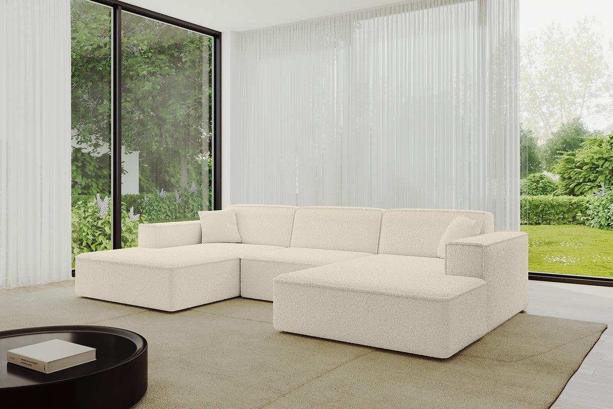 WOHNLANDSCHAFT IREA-U1-v4 - 301x165x77 cm Beige - Hellbraun/Creme, Holzwerkstoff/Textil (301/77/165cm) - ALTDECOR