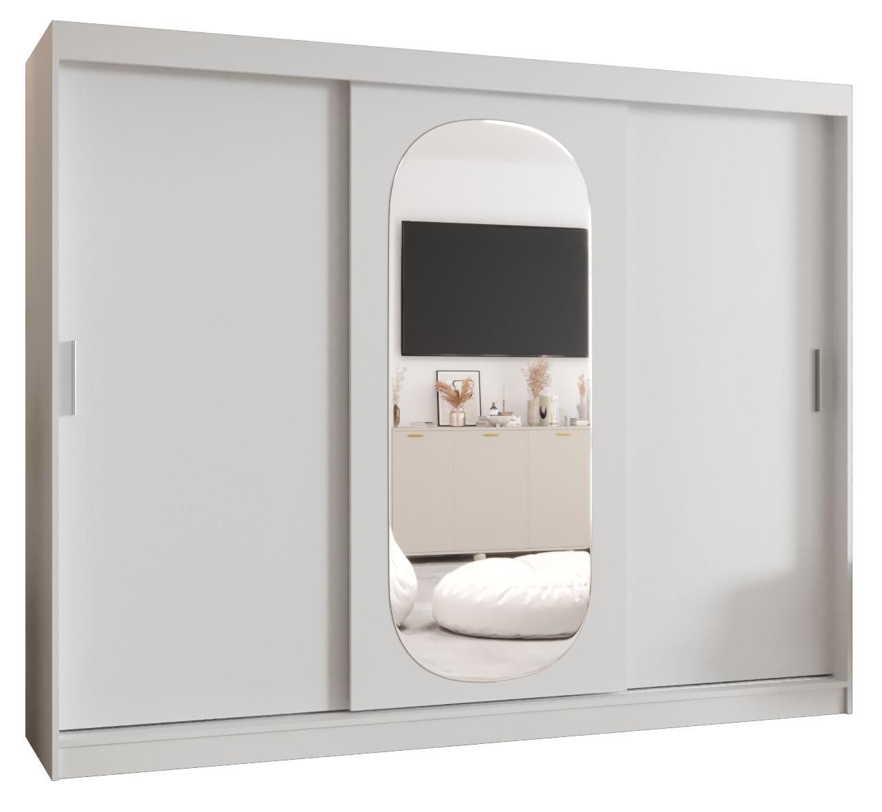 SCHIEBETÜRENSCHRANK mit Spiegel ROYAL 200/250/62 3-türig - Silberfarben/Weiß, Holz (250/62/250cm) - MÖBEL KRYSPOL