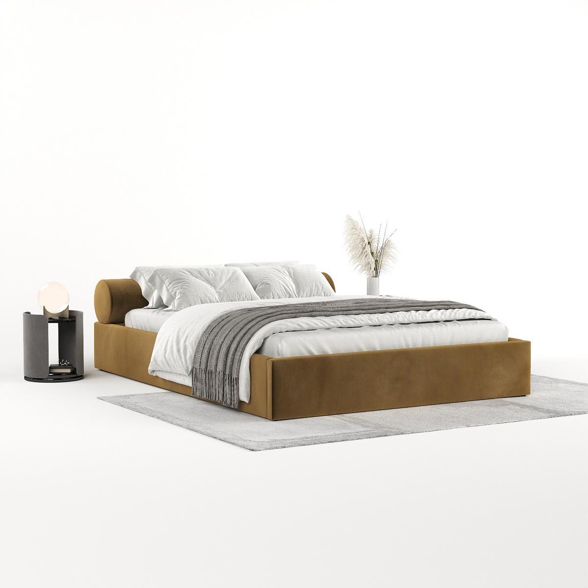 POLSTERBETT Solvo mit Stauraum 140/200 cm Honiggelb im Kronos Stoff - Schwarz/Naturfarben, Holz/Holzwerkstoff (140/200cm) - AltaBeds