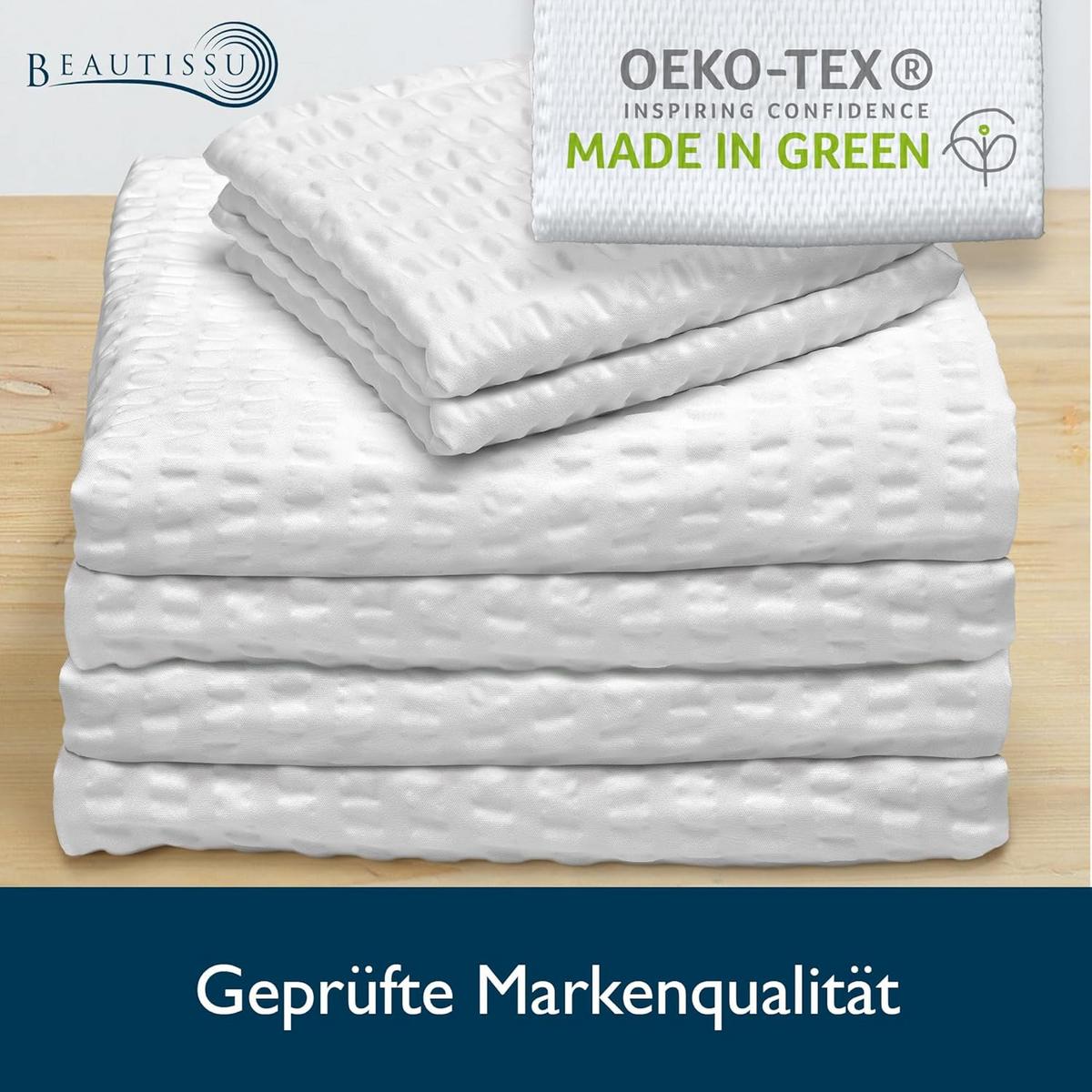 BETTBEZUG Meline 155x220cm + Kissenbezug 80x80cm Weiß Seersucker (4tlg) - Weiß, Textil (155/220cm) - Beautissu 