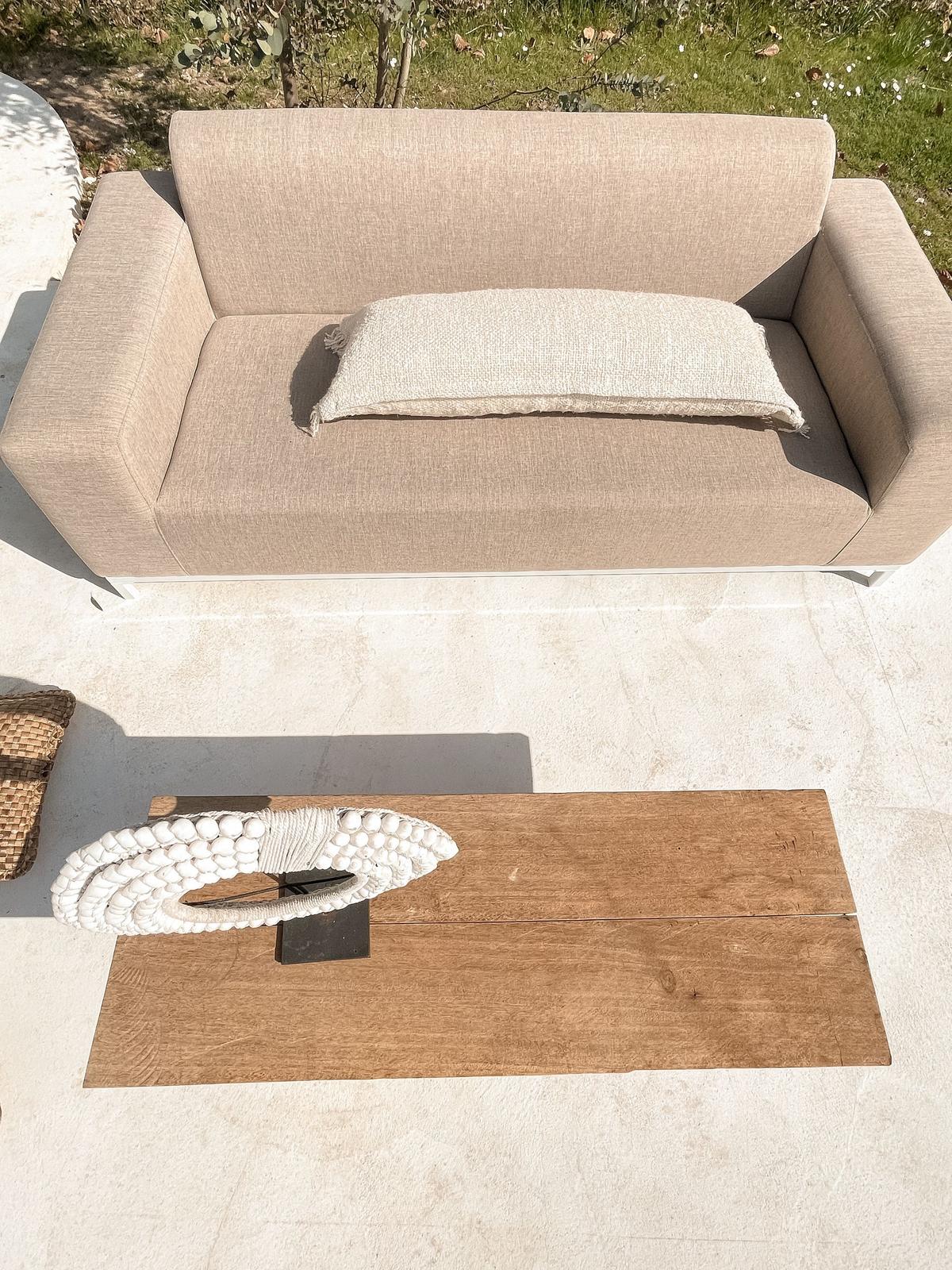 GARTENSOFA 3-Sitzer beige/weisses Gestell Rovigo - Beige/Weiß, Textil (186/68/84cm) - Beliani