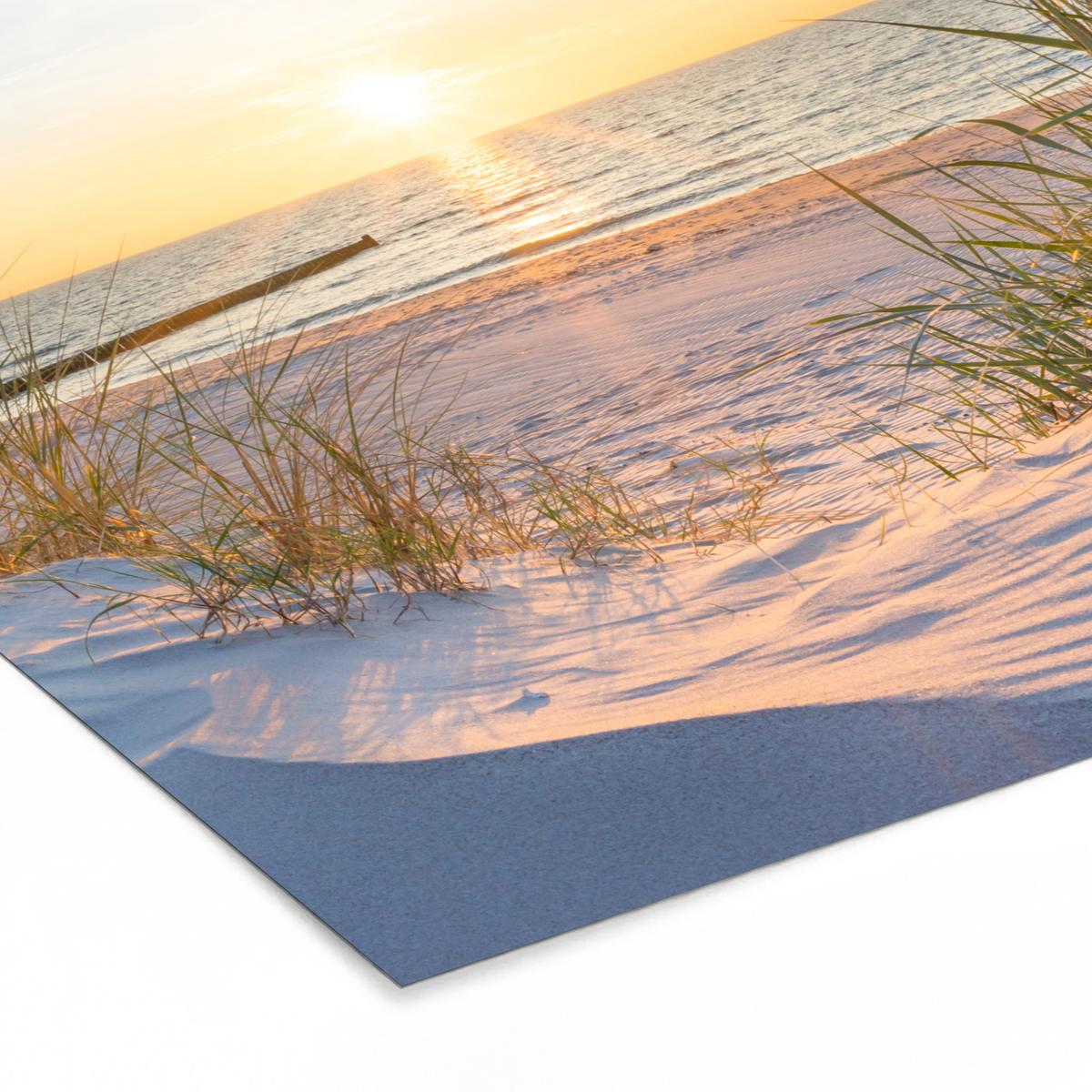 POSTER MIT RAHMEN Strand - Sonne - Düne - Gras - Sand - Horizont 40x40 cm - Hellblau, Papier (40/40cm) - MuchoWow