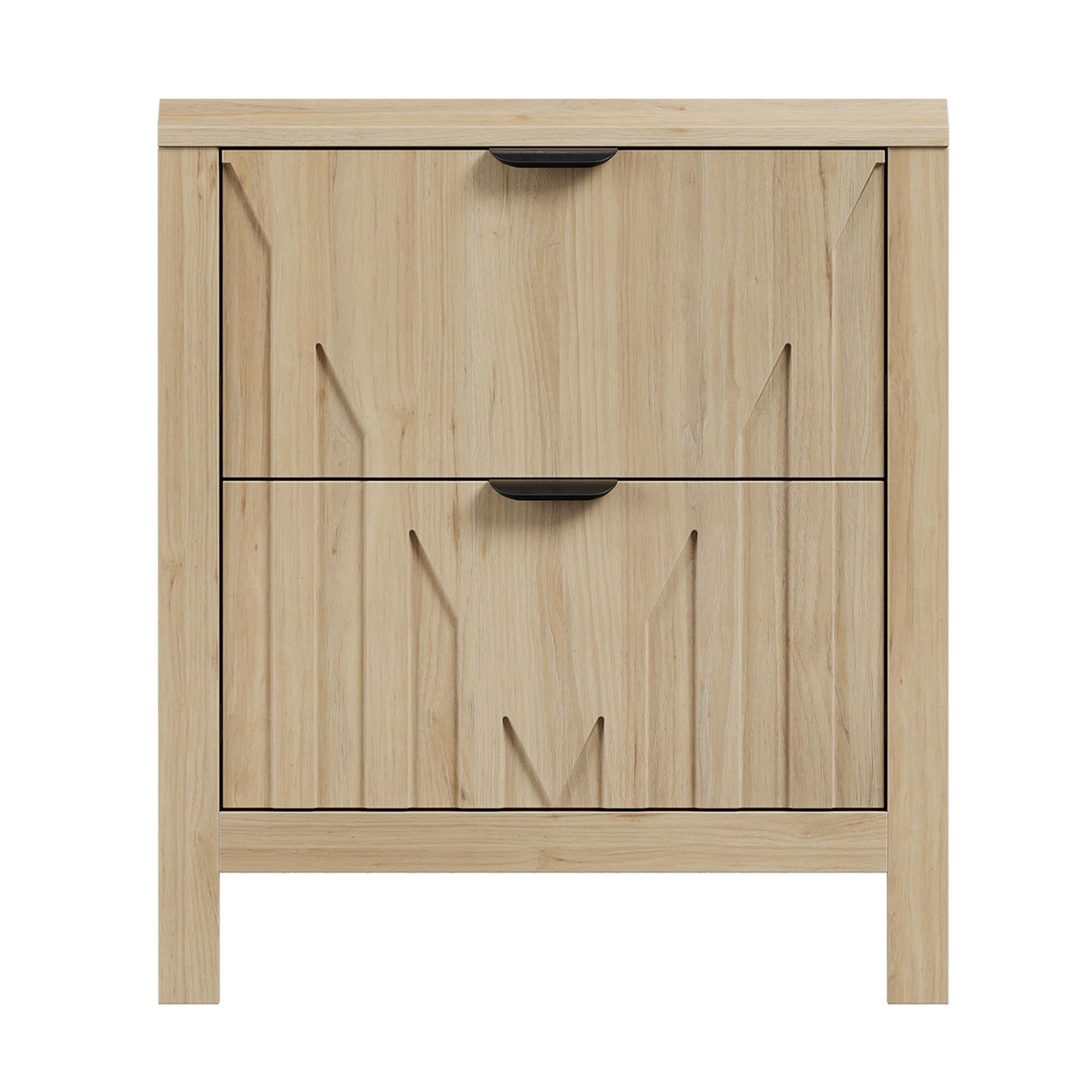 NACHTTISCH Eichenoptik mit 2 Schubladen Mid-Century Modern Metallgriffe - Eichefarben, Holzwerkstoff (48/55.5/40cm) - Urban Meuble