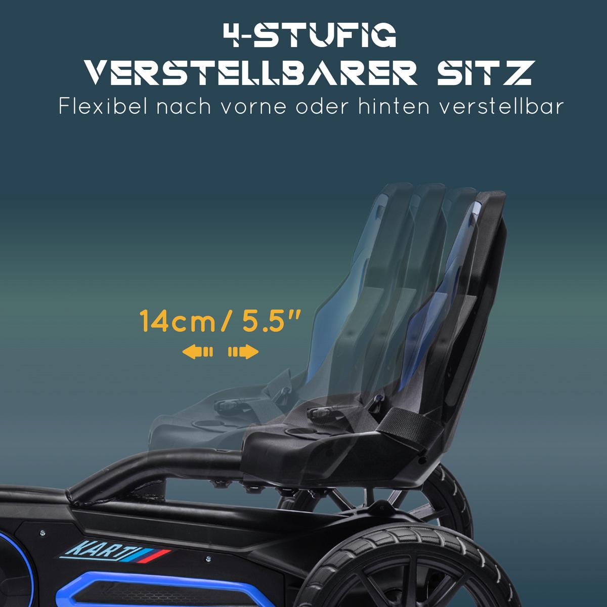 KINDER GO KART TRETAUTO, Blau/Rot, Metall+ Kunststoff - Blau, Metall (100/58/58.5cm) - HOMCOM