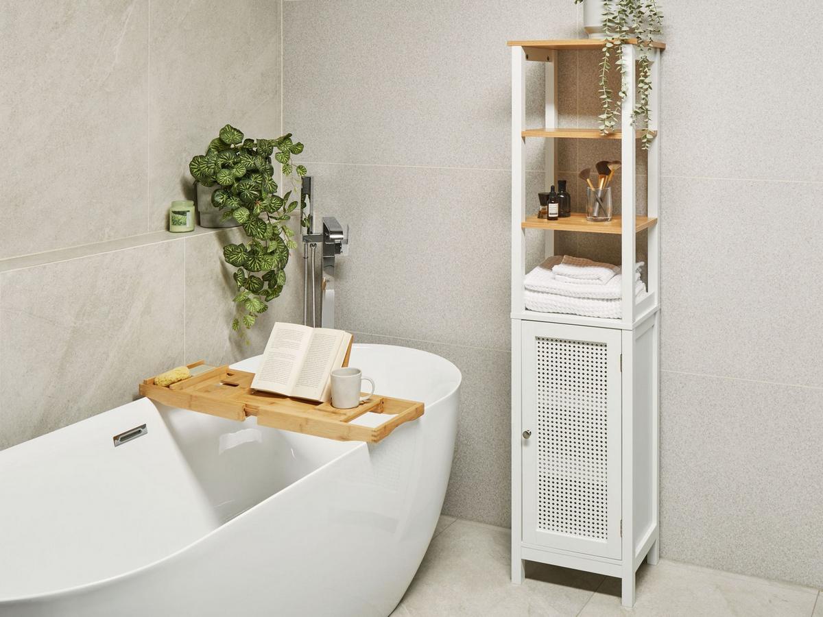 BADEZIMMERSCHRANK 40 cm Weiß Alamos - Weiß/Braun, Holzwerkstoff (40/160/30cm) - Beliani