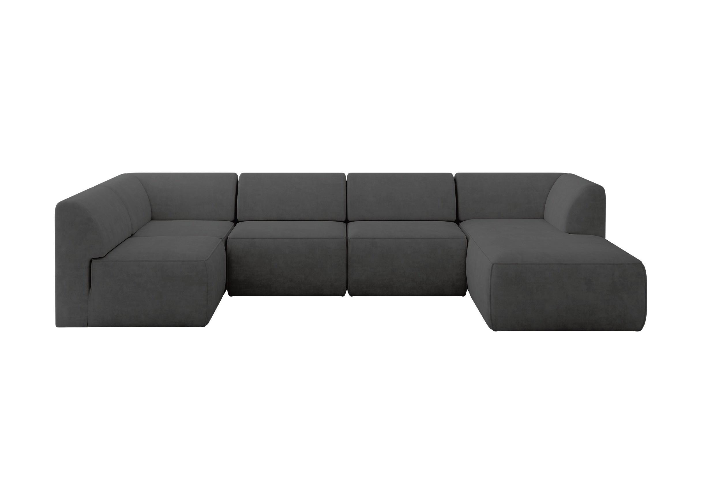 WOHNLANDSCHAFT Ottomane Rechts MOVO-L 345x180x78 cm Dunkelgrau Velours - Eschefarben, Holzwerkstoff/Kunststoff (180/78/345cm) - ALTDECOR