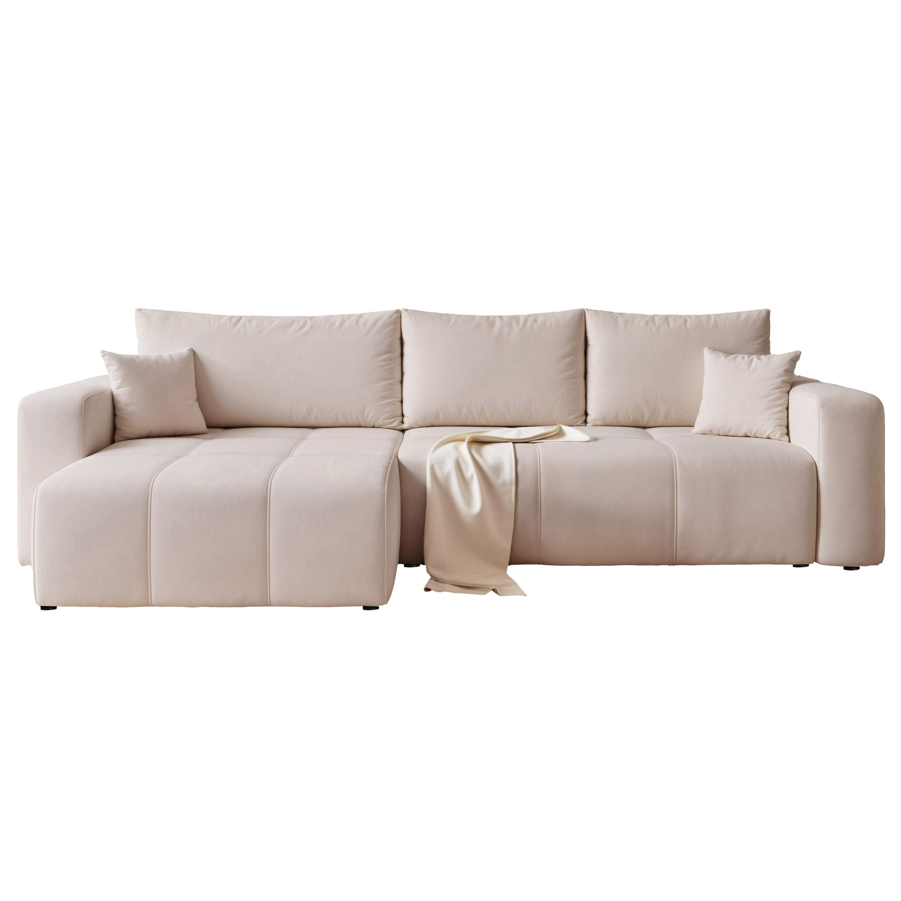 ECKSOFA XL Velours mit Bettkasten und Schlaffunktion - Beige, Holzwerkstoff/Textil (278/145cm) - Idohome