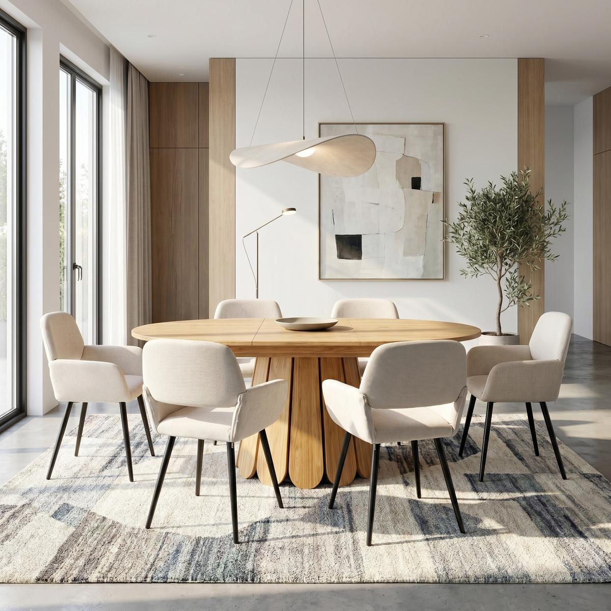 ESSTISCH-SET 1+6, ausziehbarer Tisch mit 6 Esszimmerstühlen - Schwarz/Naturfarben, Holzwerkstoff (118/76/118cm) - Urban Meuble