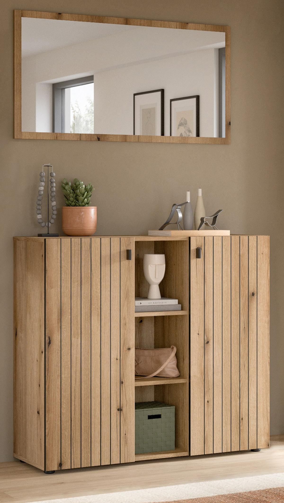 GARDEROBEN-SET Evoke Eiche 2-teilig 106 cm, Kombination mit Spiegel - Schwarz/Eiche Artisan, Glas/Holzwerkstoff (106/192/37cm) - Inn.Furn