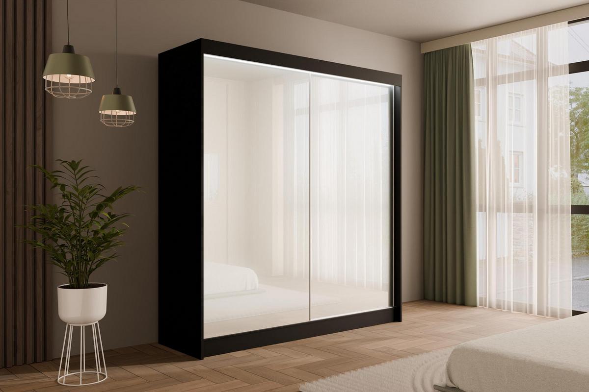 KLEIDERSCHRANK PEKA mit LED - 200 cm - Schwarz|Weiß - Schwarz/Weiß, Holzwerkstoff (200/215/61cm) - ALTDECOR