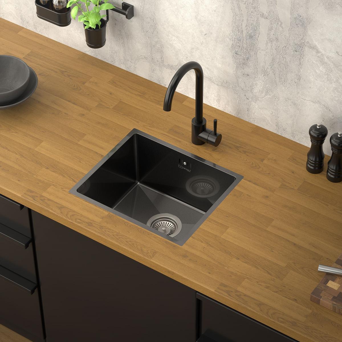 SPÜLBECKEN aus Edelstahl 34x40 cm Anthrazit mit Siphon - Anthrazit, Metall (40/20/34cm) - ML-DESIGN