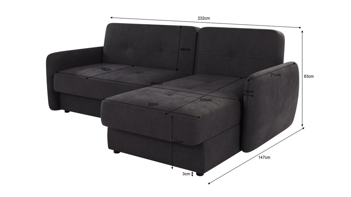 ECKSOFA Lupo Graphit Mikrofaser - Graphitfarben/Schwarz, Holz/Kunststoff (232/147cm) - S-Style Möbel