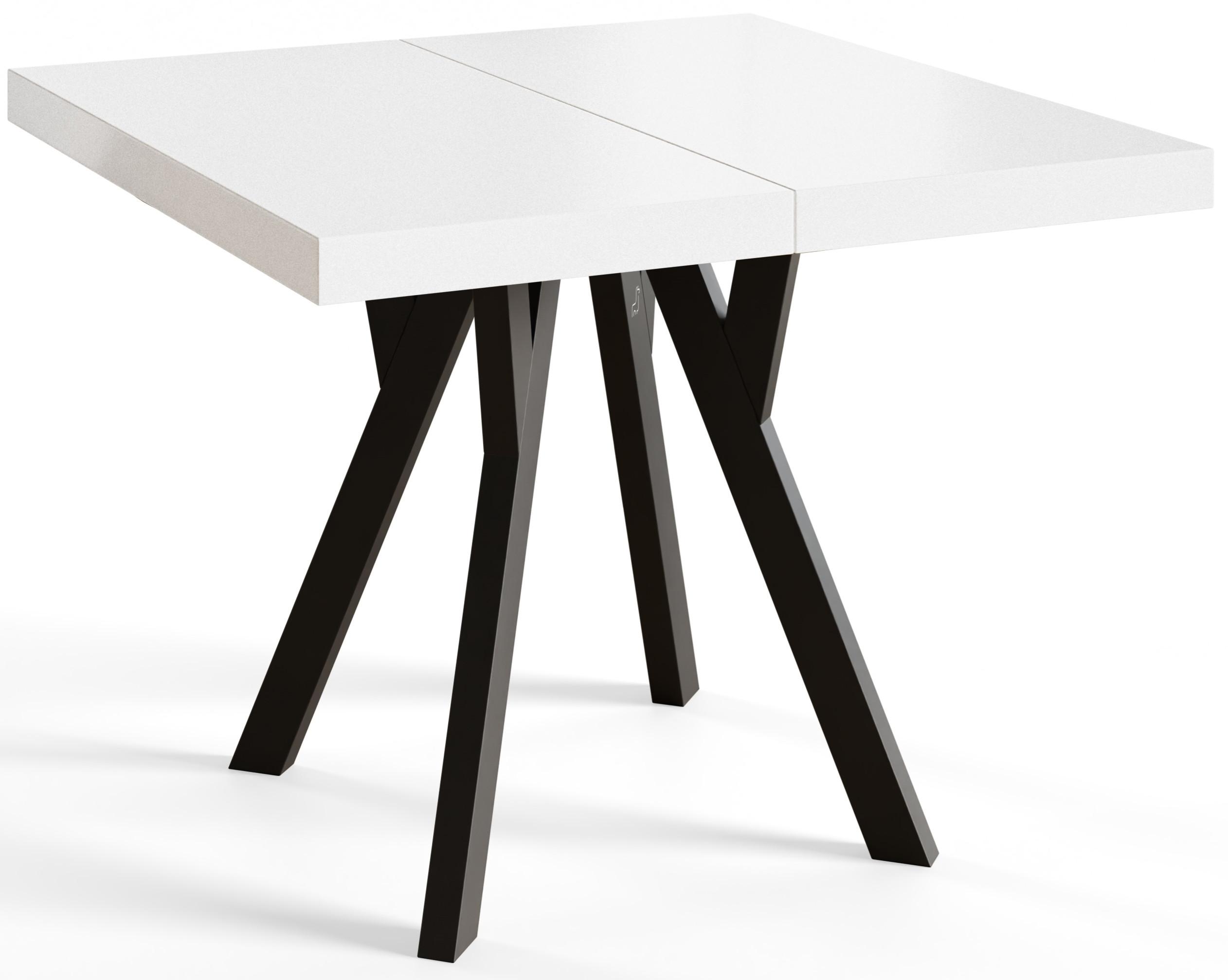 QUADRATISCHER Esstisch ausziehbar – Moderner Wohnzimmertisch und Küchentisch – Tisch mit Holzbeinen, Durchmesser 110 - 210 cm - Farbe Weiß - Schwarz/Weiß, Holzwerkstoff (110/110/77cm) - Alpi-Möbel