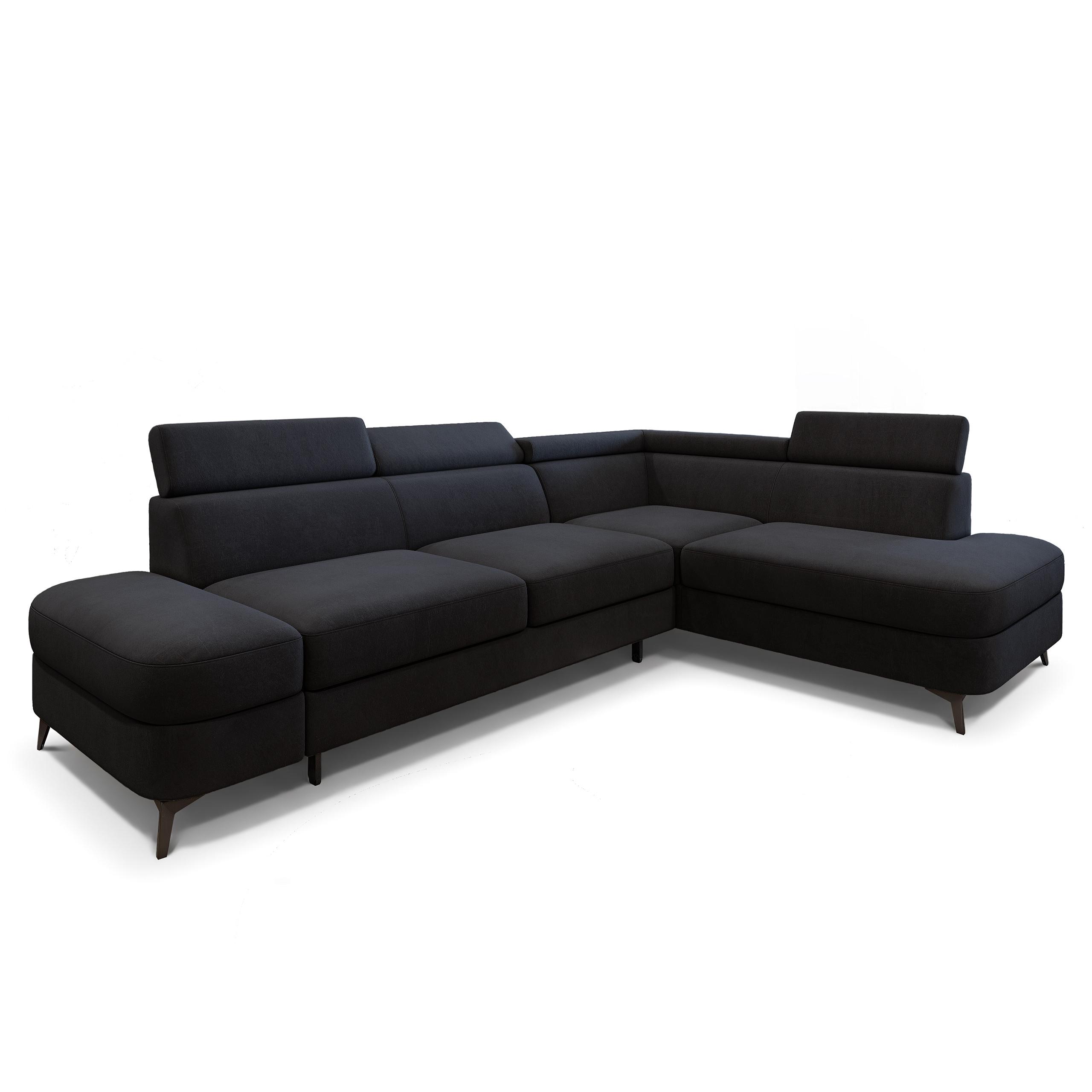 ECKSOFA AVISE MV R-S Schwarz Velours-Stoff mit Schlaffunktion - Schwarz, Holzwerkstoff/Textil (268/195cm) - MASSENO