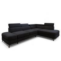 ECKSOFA AVISE MV R-S Schwarz Velours-Stoff mit Schlaffunktion - Schwarz, Holzwerkstoff/Textil (268/195cm) - MASSENO