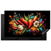 HERDABDECKPLATTE Gemüse - Paprika - Knoblauch - Graffiti - Farbe - Bunt Induktionsschutz 89.6x51.6 cm - Rot, Kunststoff (89.6/51.6/0.2cm) - MuchoWow