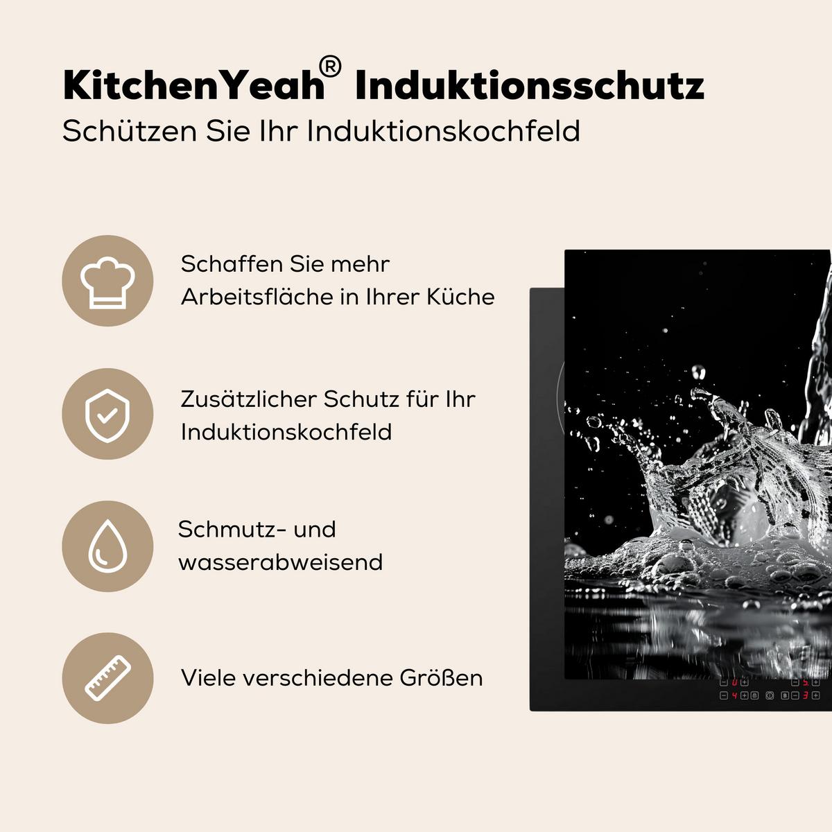 HERDABDECKPLATTE Wasser - Spritzwasser - Schwarz Abdeckung Ceranfeld 57.6x51.6 cm - Schwarz, Kunststoff (57.6/51.6/0.2cm) - MuchoWow