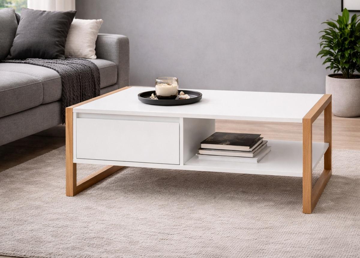 COUCHTISCH weiß, Eiche Artisan 100 cm, Wohnzimmertisch mit Stauraum - Weiß/Eiche Artisan, Holzwerkstoff (55/100/40cm) - Furn.Design