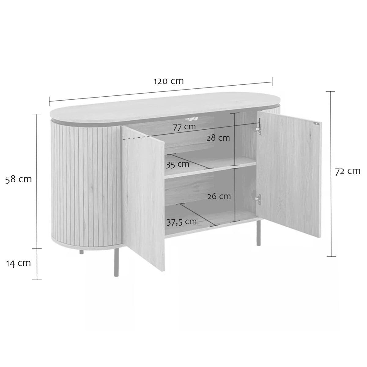 SIDEBOARD mit 2 Türen und seitlichem Rillen-Effekt malaga 40/72/120 cm - Eschefarben, Holzwerkstoff (46/72/40cm) - Calicosy