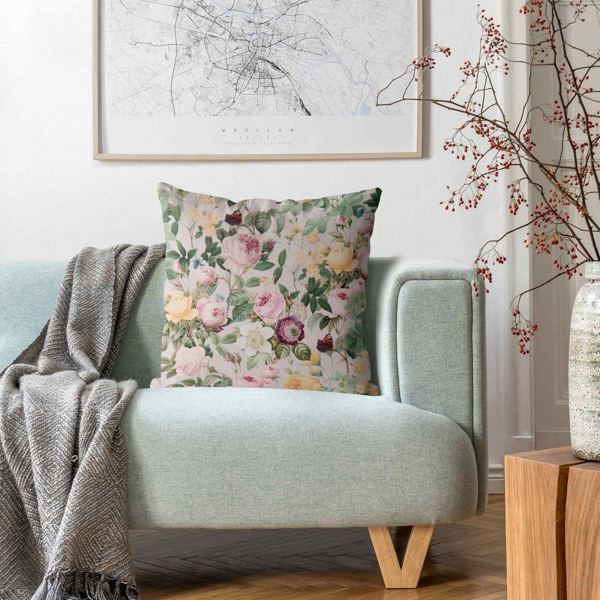 DEKOKISSEN Vintage Blumen Illustration XXL 50/50 cm - Rosa, Textil (50/50/10cm) - Bilderwelten