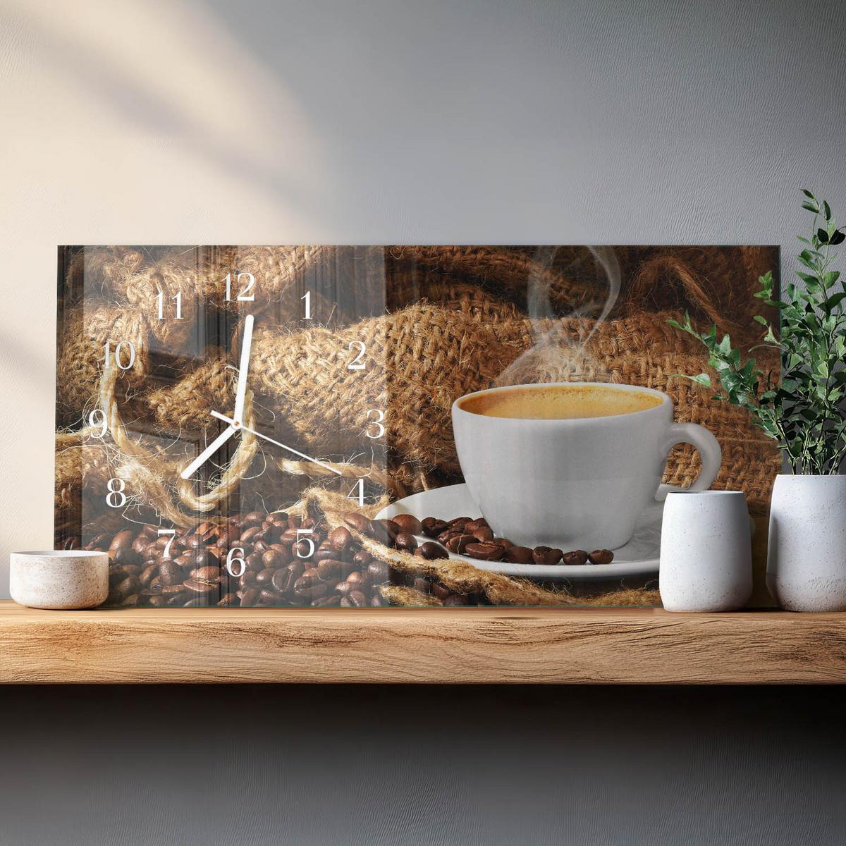 WANDUHR aus Glas 60x30 cm - Kaffeebohnen - Braun, Glas (60/30/0.4cm) - TULUP