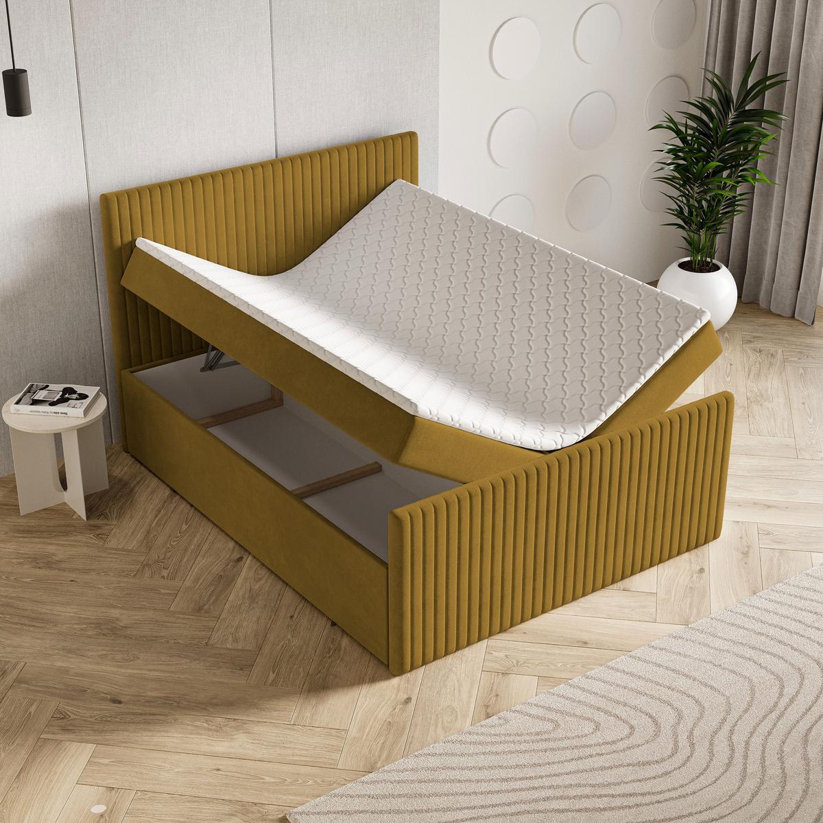 BOXBETT TERVAN 180x200 cm mit Matratze und Topper - Gelb - Gelb, Holz (180/200cm) - MASSENO