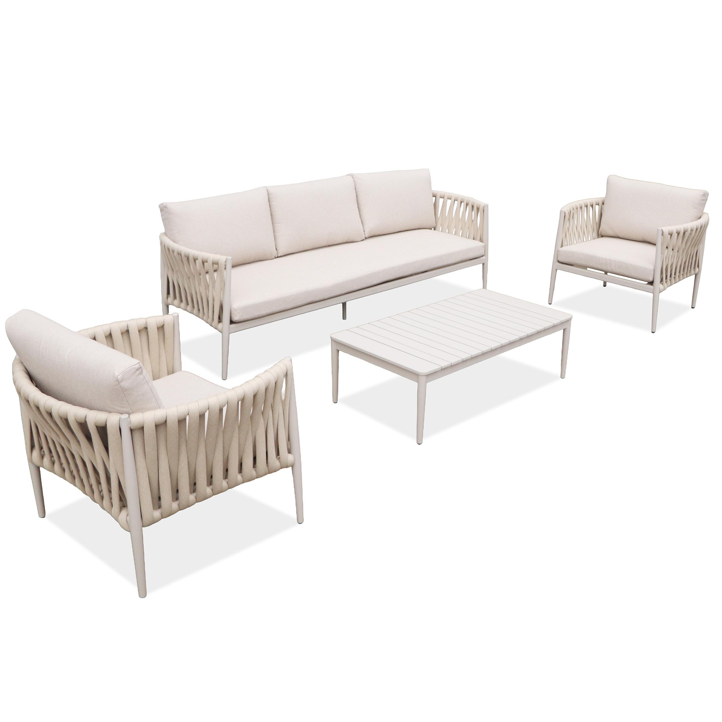 GARTENSET Riviera mit Sofas Sessel und Kaffeetisch, für 5 Personen, Metallbeine, Beige - Beige, Metall - Beautysofa