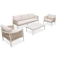 GARTENSET Riviera mit Sofas Sessel und Kaffeetisch, für 5 Personen, Metallbeine, Beige - Beige, Metall - Beautysofa