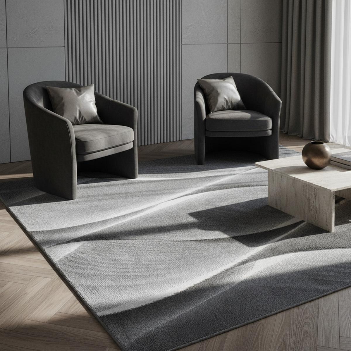 KURZFLORTEPPICH DRAU, mit Farbverlauf, Schwarz, 140 x 200 cm - Grau, Textil (200/140cm) - KADIMA DESIGN