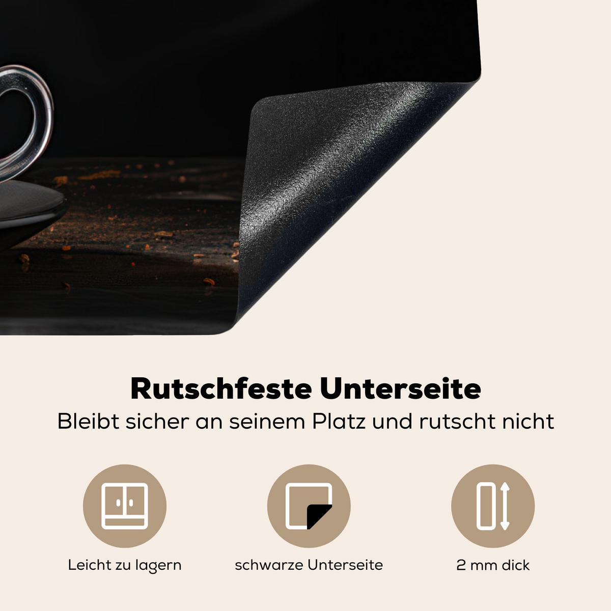 HERDABDECKPLATTE Kaffee - Schwarz - Bohnen - Heiß - Tasse Induktionsmatte 83x51 cm - Schwarz, Kunststoff (83/51.5/0.2cm) - MuchoWow