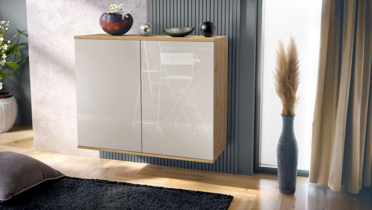 KOMMODE Skadu Sandgrau Hochglanz - Sandfarben, Holzwerkstoff (92.5/73.5/35cm) - Vladon