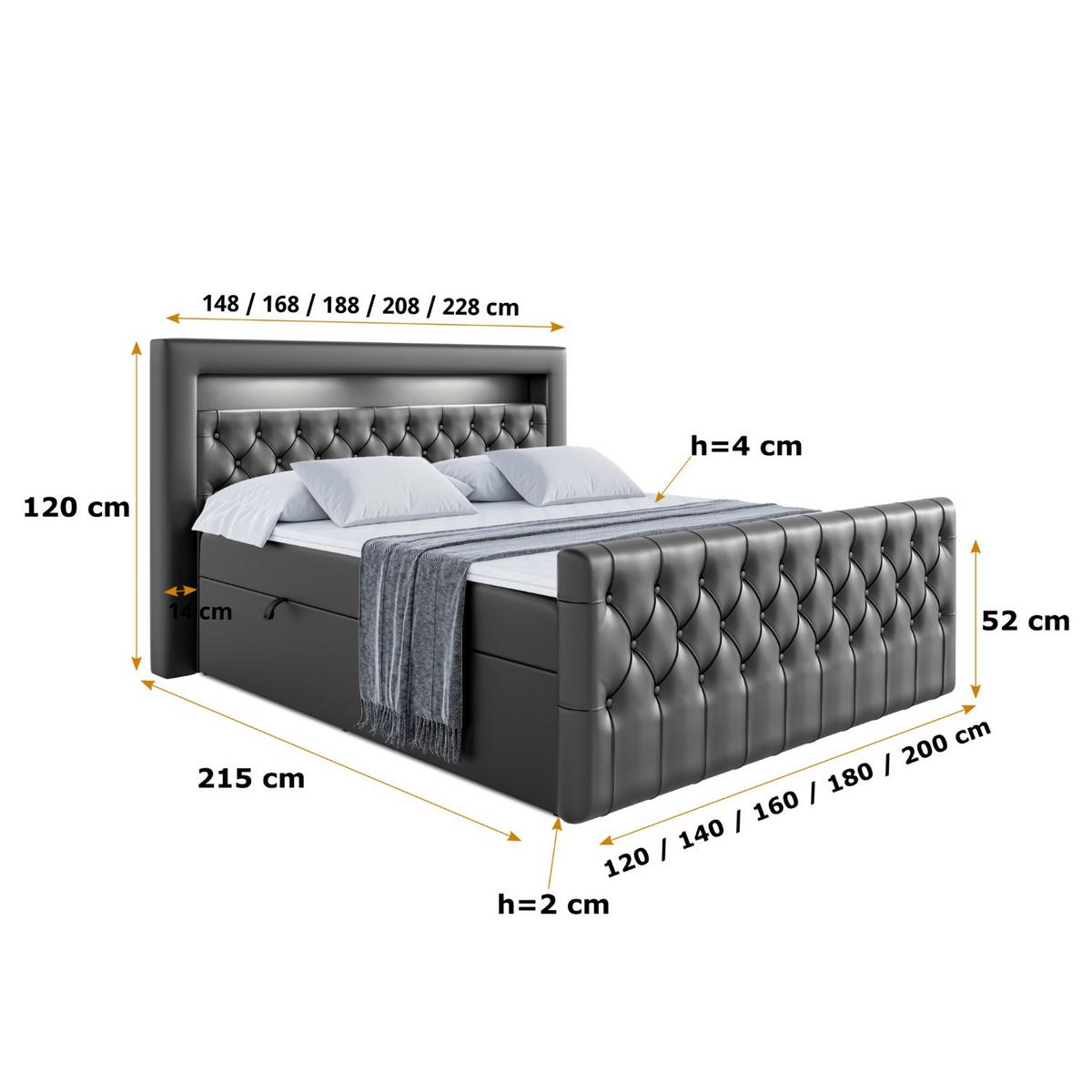 BOXBETT AURORA - 120x200 - H3 - Schwarz Hochglanz - Schwarz Hochglanz, Holzwerkstoff (120/200cm) - ALTDECOR