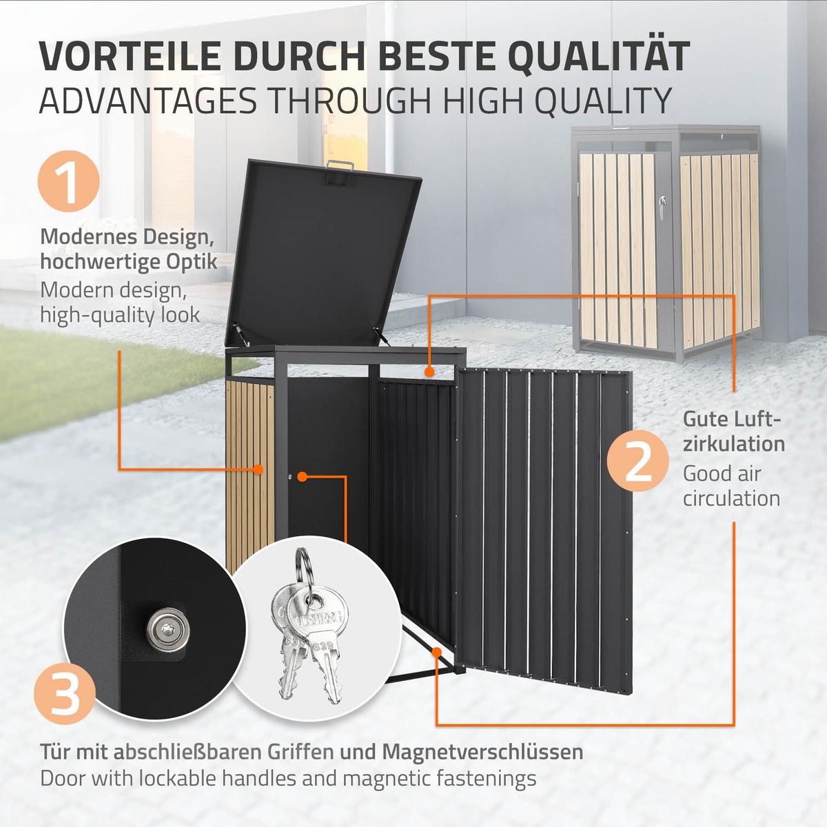 MÜLLTONNENBOX 1er Anthrazit-Holzoptik - Naturfarben, Metall (68/120/80cm) - ML-DESIGN