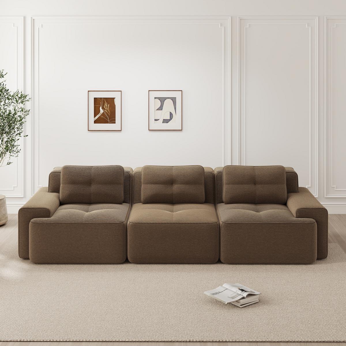 3-SITZER SOFA Modulares Boneless Cloud-Sofa Cord Braun Tiefsitz - Braun, Textil (293/69/104cm) - Urban Meuble