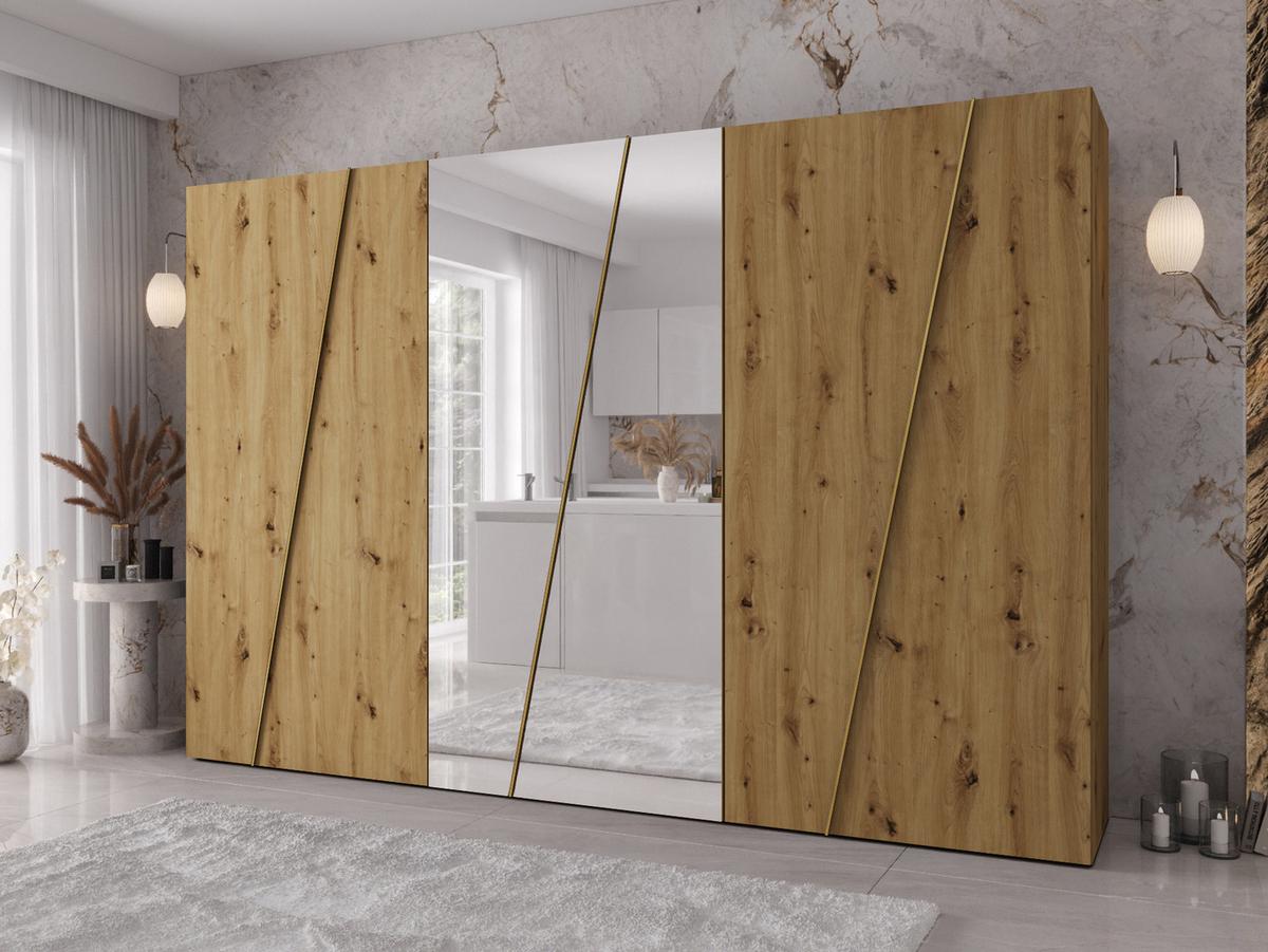 DREHTÜRENSCHRANK Zen 2L 300 cm - Goldfarben/Schwarz, Holzwerkstoff/Kunststoff (300/202/50cm) - MIRJAN24