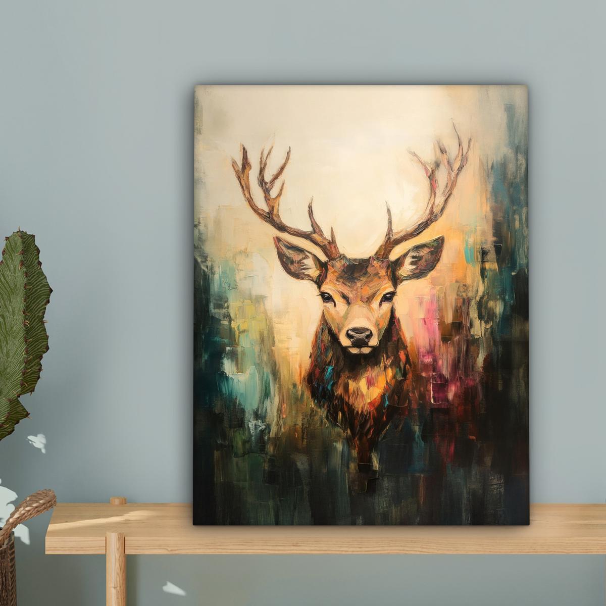 LEINWANDBILD Hirsch - Gemalt - Geweih - Braun Room Decor 30x40 cm - Haselnussfarben, Textil (30/40cm) - MuchoWow