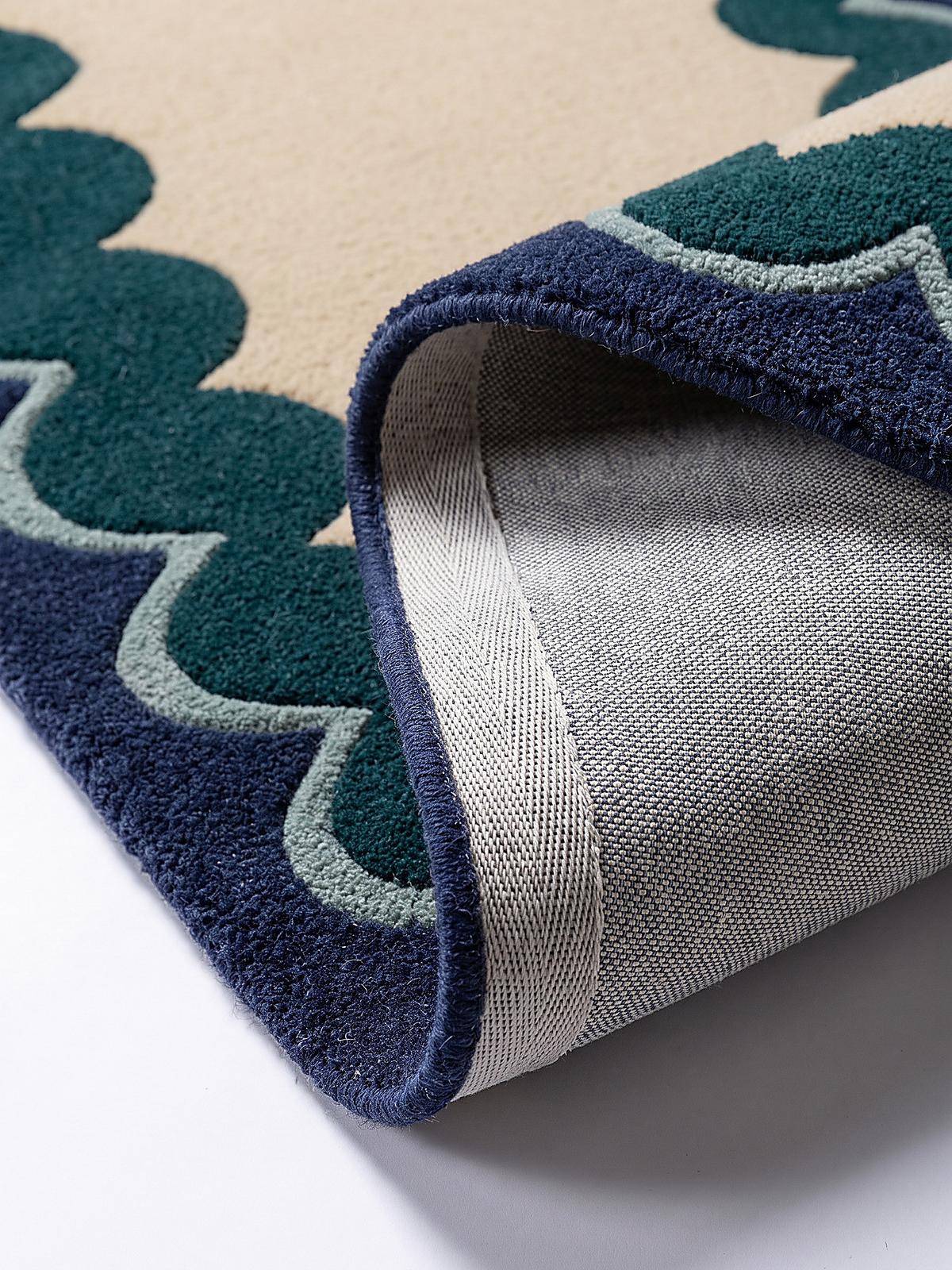 TEPPICHLÄUFER handgetuftet WAVENEY, Zickzack-Wellenbordüre, Petrol, 80 x 230 cm - Türkis, Textil (80/230cm) - KADIMA DESIGN