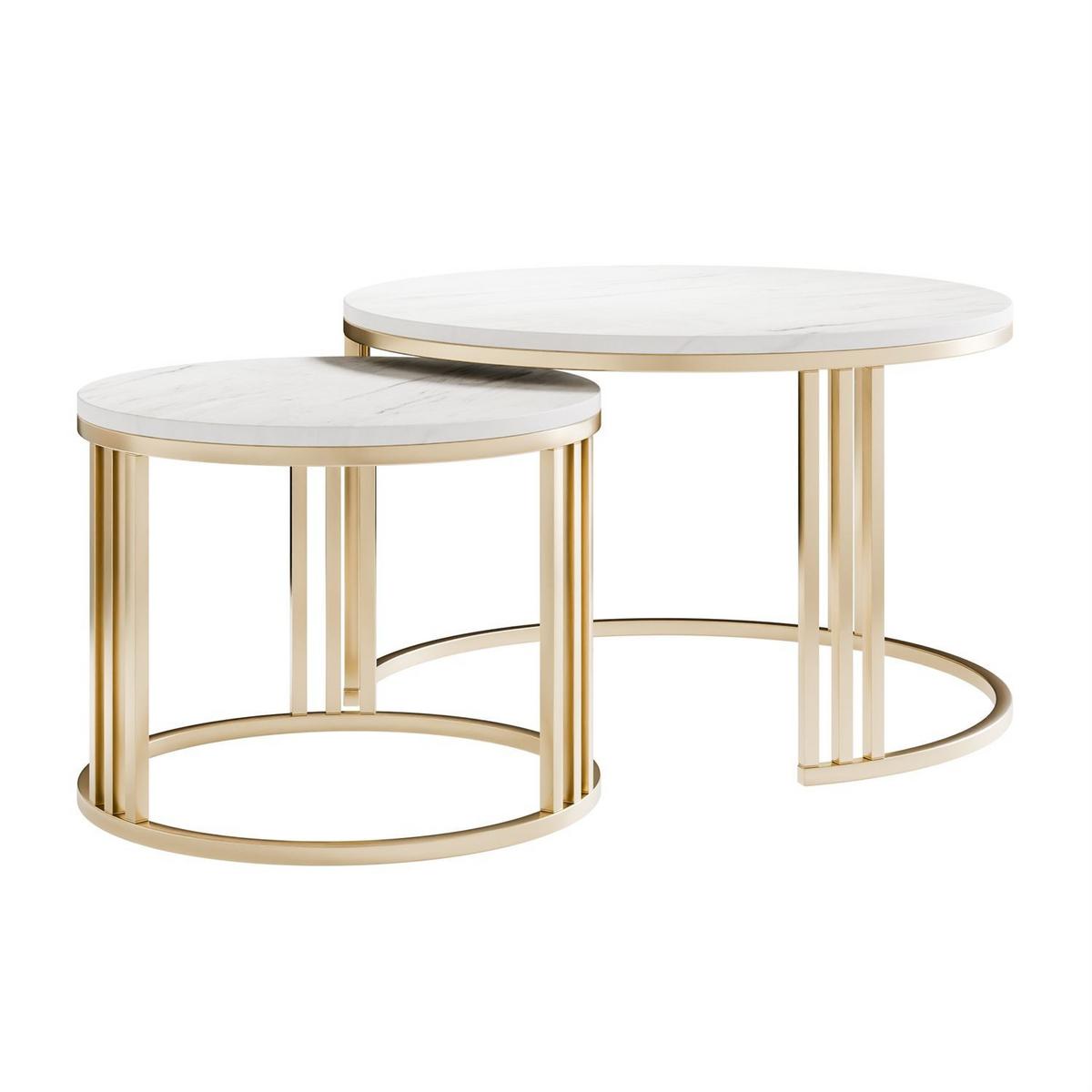 COUCHTISCH 2in1 LORI MAT gebürstetes Gold, Gebürstetes Gold / Marmor Levanto - Weiß, Metall (70/70/49cm) - Lookway