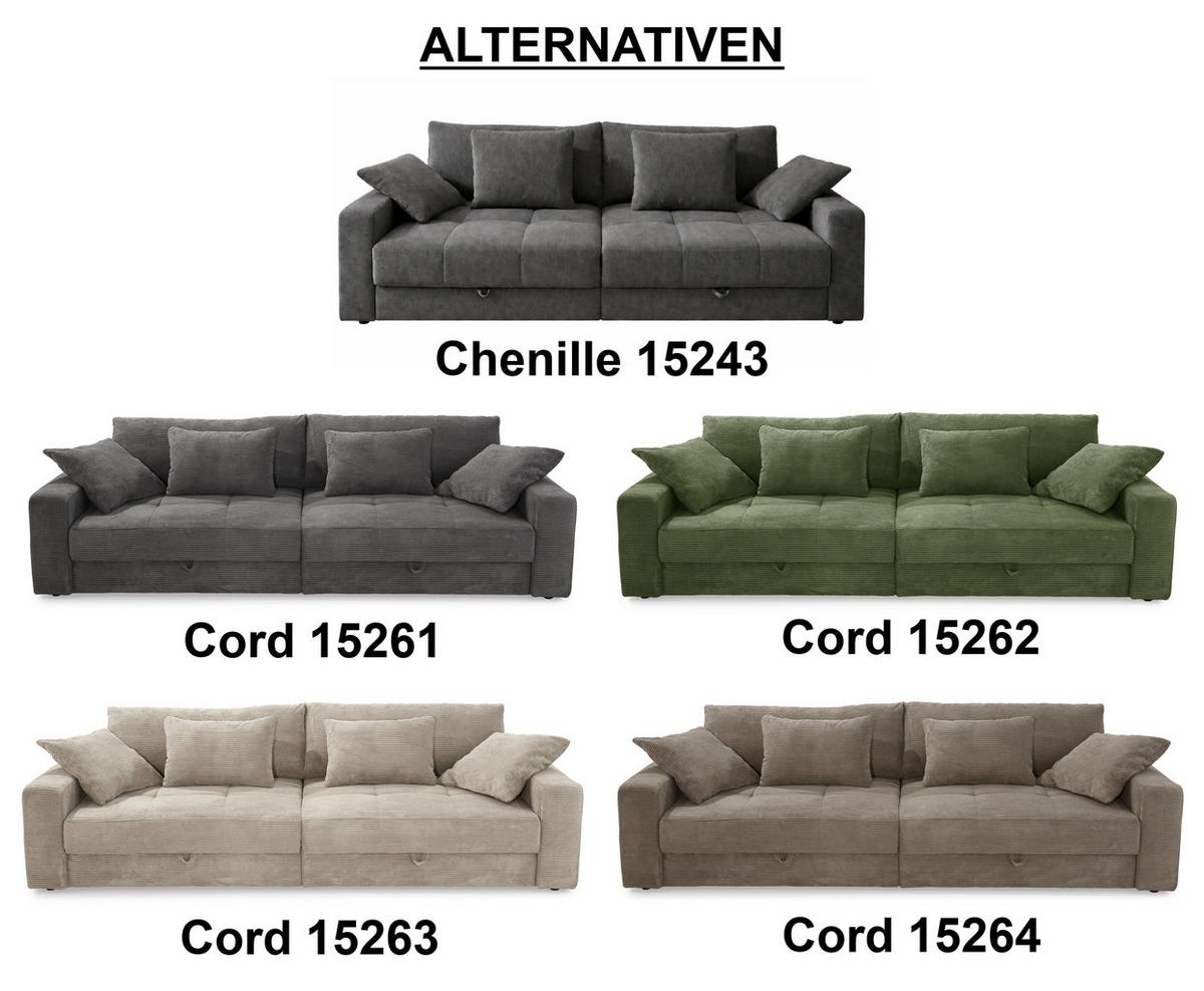 BIG-SOFA mit 2 Bettkästen, viel Stauraum, B274/T113/H84 cm, Liegefläche 103x241 cm, Chenille Grau / 15243 - Schwarz/Grau, Kunststoff/Textil (284/84/113cm) - luma-home