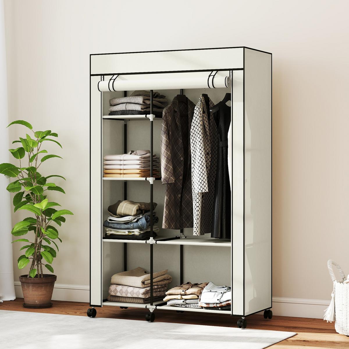 KLEIDERSCHRANK Stoffschrank Creme - Creme, Metall (43/162.5/103cm) - HOMCOM