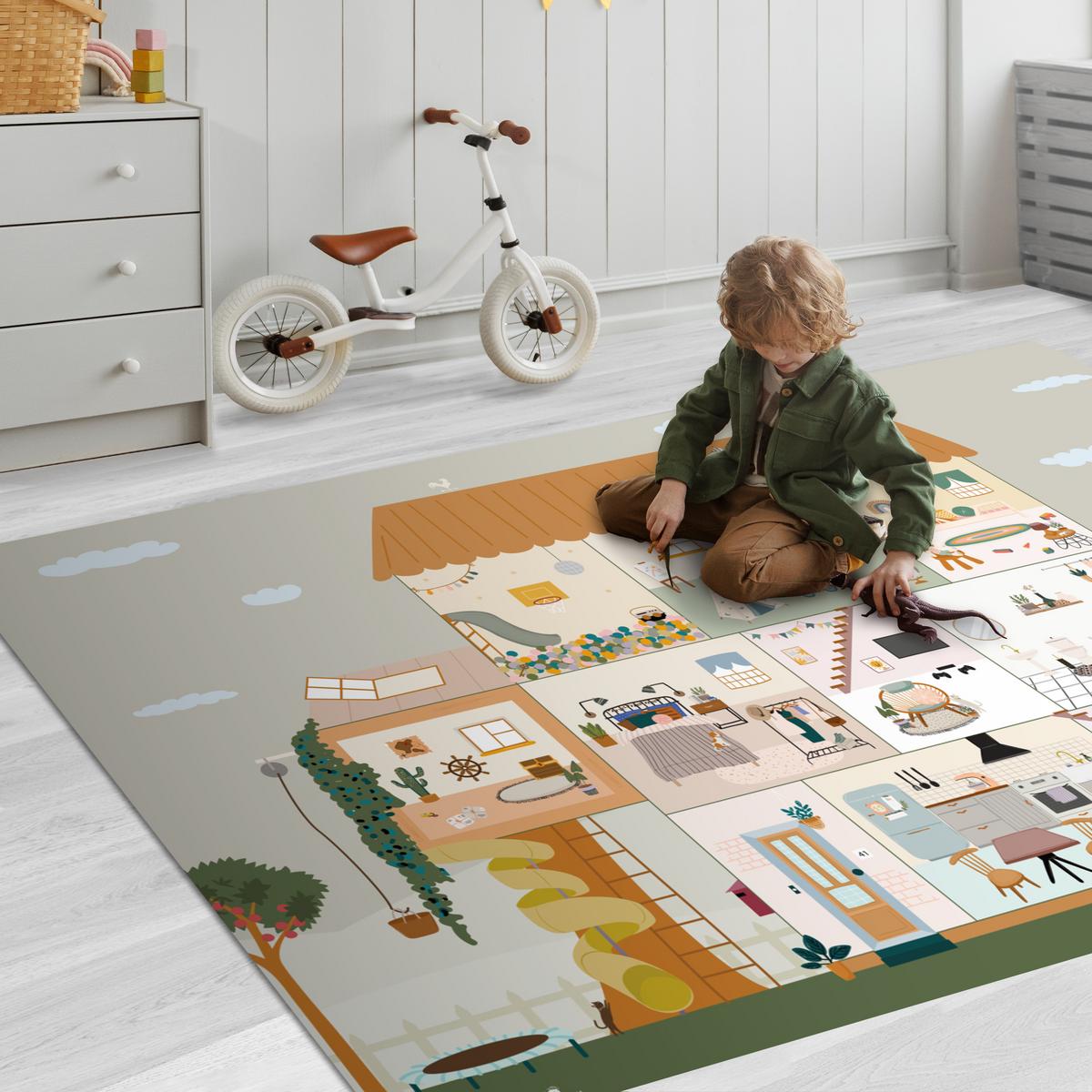 KINDERTEPPICH Puppenhaus - Kinder - Möbel - Design - Braun Spielteppich 180x120 cm - Hellgrau, Kunststoff (180/0.3cm) - OnlyWow