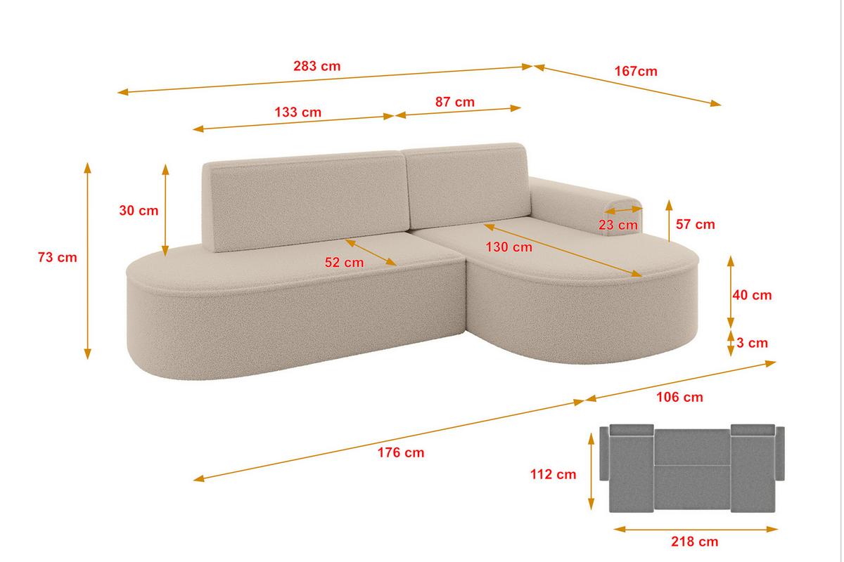 ECKSOFA mit Schlaffunktion und Bettkasten Ottomane Rechts MARI-L1-S - 283x167x73 cm Dunkelbeige Bouclé - Hellbraun/Schwarz, Holzwerkstoff/Kunststoff (167/283cm) - ALTDECOR