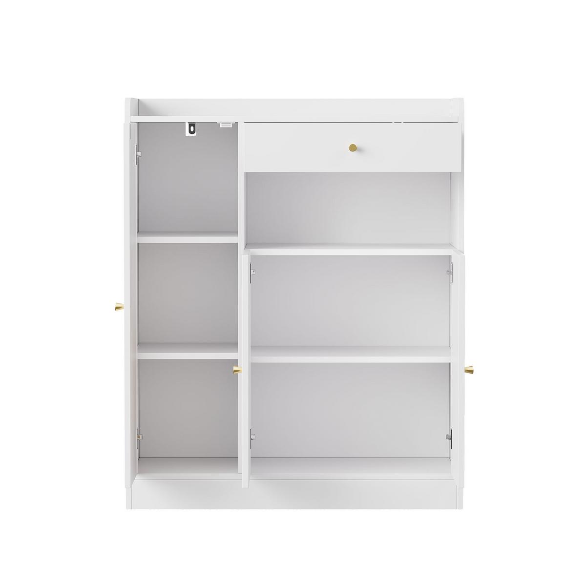 SCHUHESCHRANK Rattan Weiß & Natur Mit 3 Türen & 1 Schublade - Weiß, Holzwerkstoff (90/110/35cm) - Urban Meuble