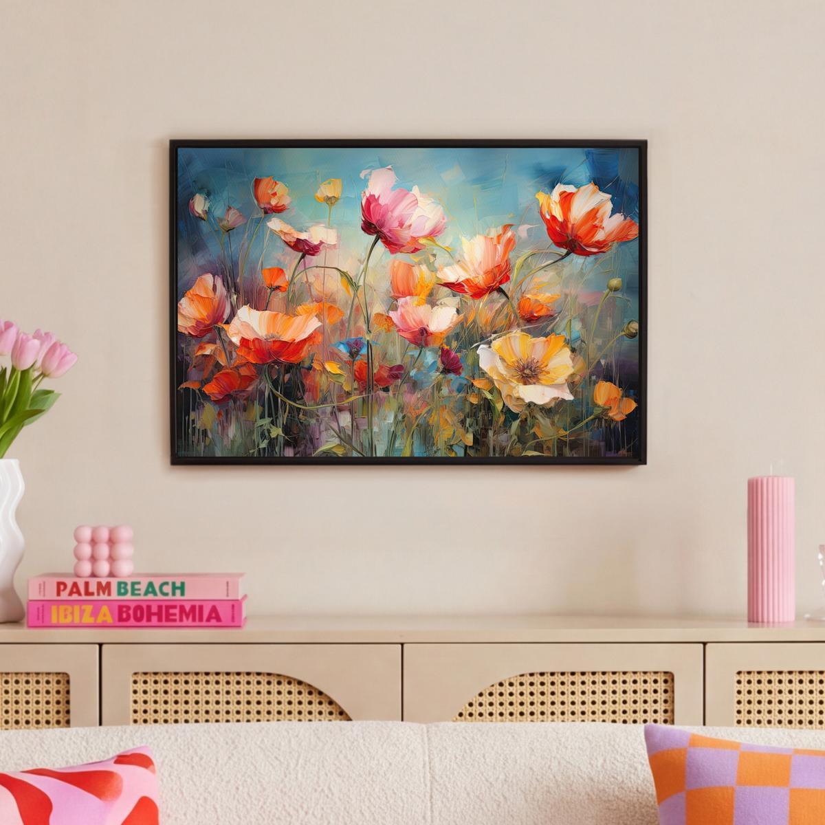 LEINWAND Bilder mit Rahmen - Blumen - Aquarell - Kunst - Botanisch - Natur - 60x40 - Orange, Textil (60/40cm) - MuchoWow