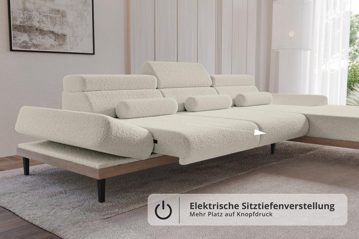 ELEKTRISCHES ECKSOFA Rechts MONA 316x205x85 Beige Bouclé - Greige/Beige, Holzwerkstoff/Textil (316/205cm) - ALTDECOR