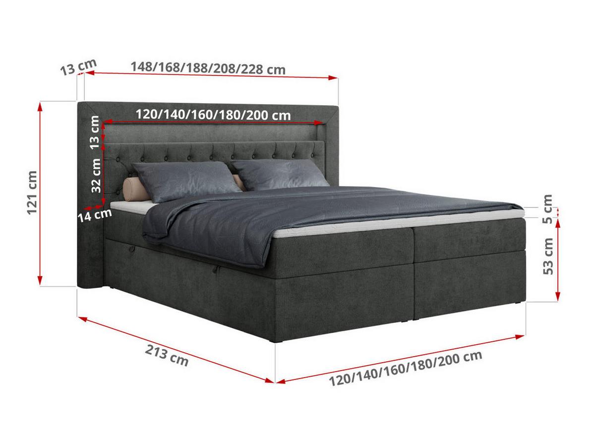 BOXBETT GOLD-6 LED 180/200 Dunkelgrau Struktur - H4 - Dunkelgrau, Holz/Textil (180/200cm) - MKS