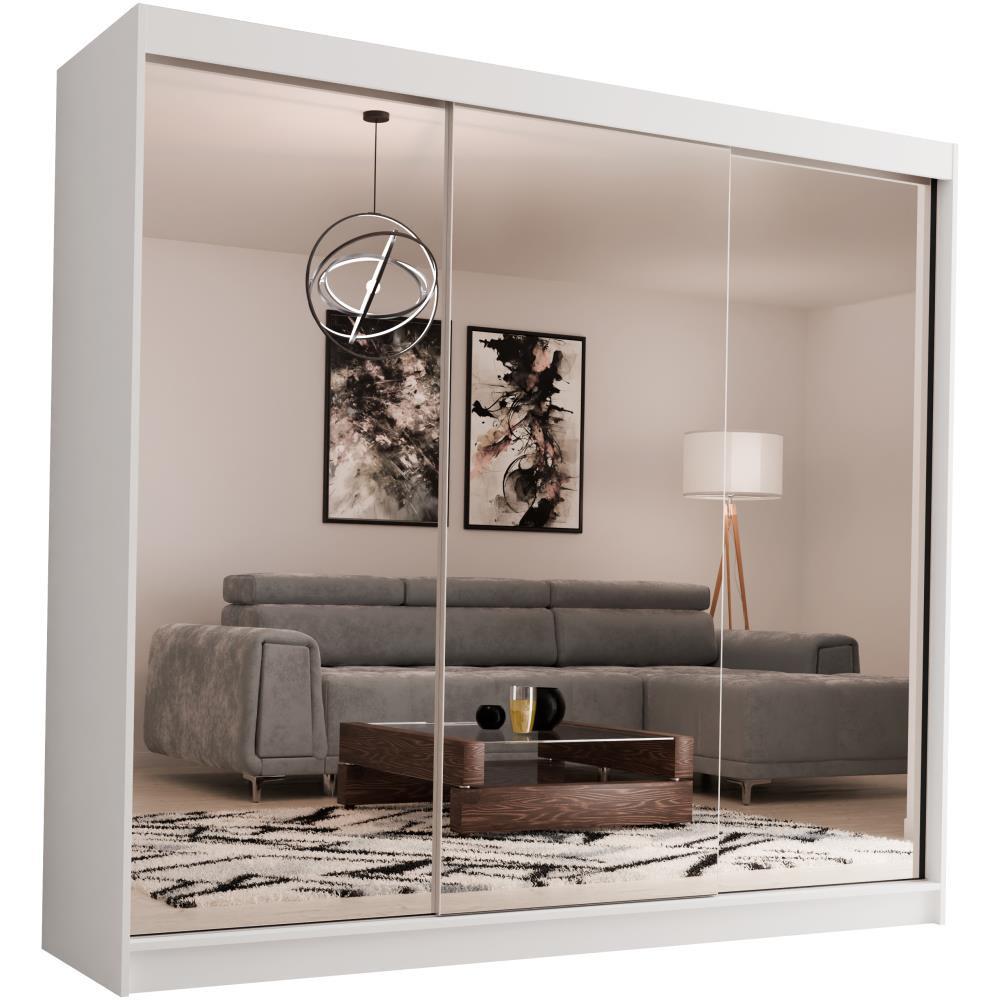 SCHWEBETÜRENSCHRANK Debra II 240/216/61 weiß mit Spiegel und Schubladen - Weiß, Holzwerkstoff (240/216/61cm) - Beautysofa
