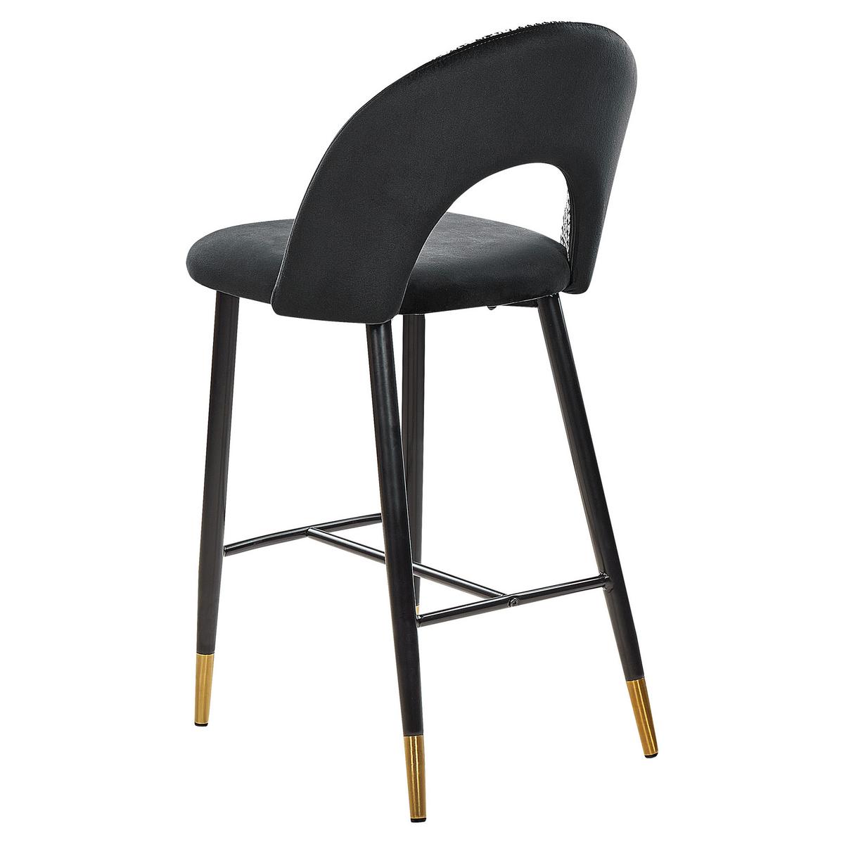 BARSTUHL 2er-Set Samtstoff Schwarz-Weiß Falton - Schwarz, Textil/Metall (48/98/49cm) - Beliani